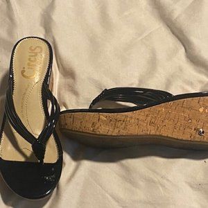 Black/cork wedges, size 5